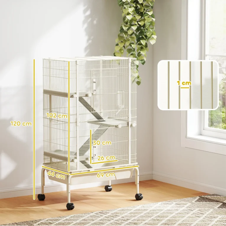 Four-Level Small-Animal Cage with Ramps and Wheels – Beige Four-Level Small-Animal Cage with Ramps and Wheels – Beige