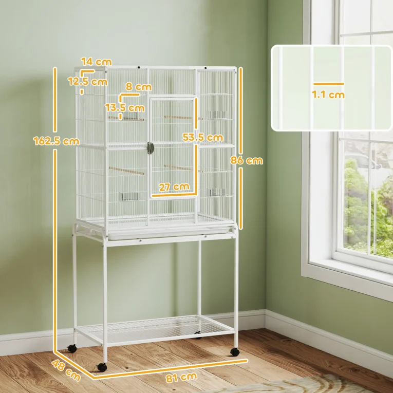 Large Bird Cage with Stand and Shelf 81x48x162.5cm – White