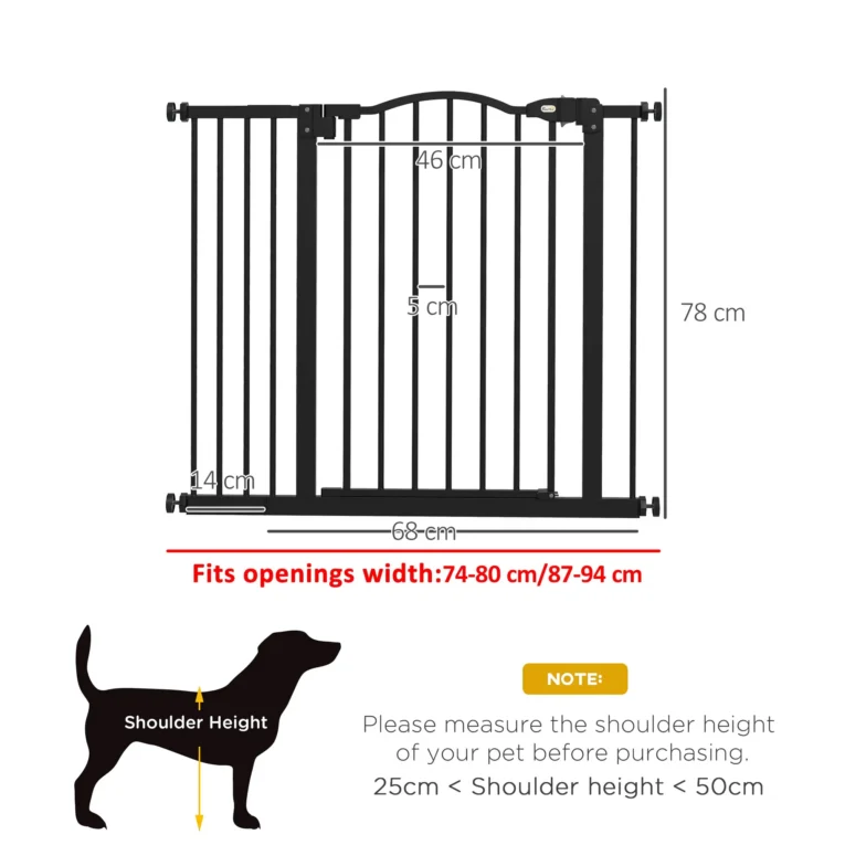 Adjustable Dog Gate – Black, 78cm High, 74–80 or 87–94cm Adjustable Dog Gate – Black, 78cm High, 74–80 or 87–94cm