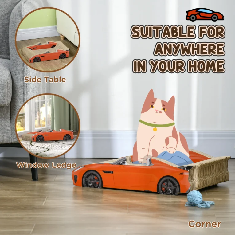 Car-Shaped Cardboard Cat Scratcher with Catnip – Red, 50cm