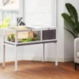 Raised Wooden Tortoise Table with Shelter and Tray – Grey, 104cm