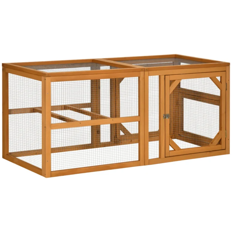 Wooden Chicken Run with Perches and Multiple Doors – Natural, 140cm