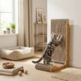 Wall-Mounted Cardboard Cat Scratcher with Ball Track – Brown