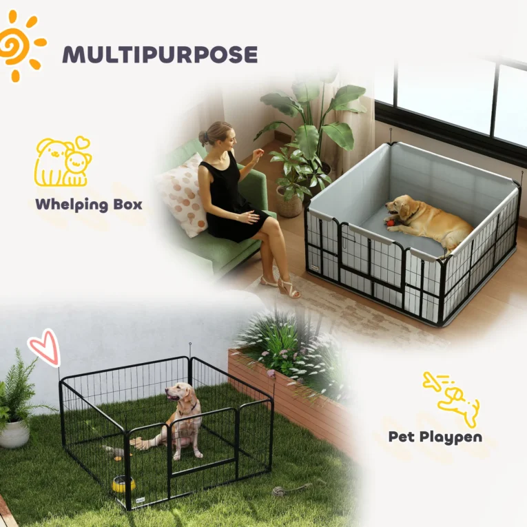 Steel Whelping Pen with Washable Pad – Black, 122cm Square