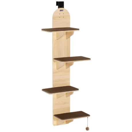 Four-Level Over-Door Cat Shelf with Washable Pads &ndash; Oak Tone