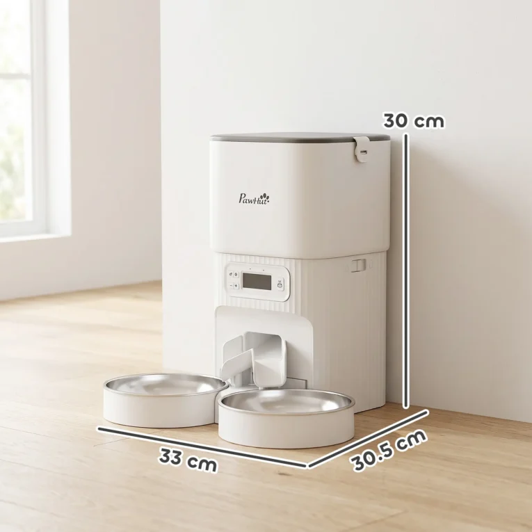 Automatic Cat Feeder Stainless Steel Bowls Pet Food – White, Black Transparent