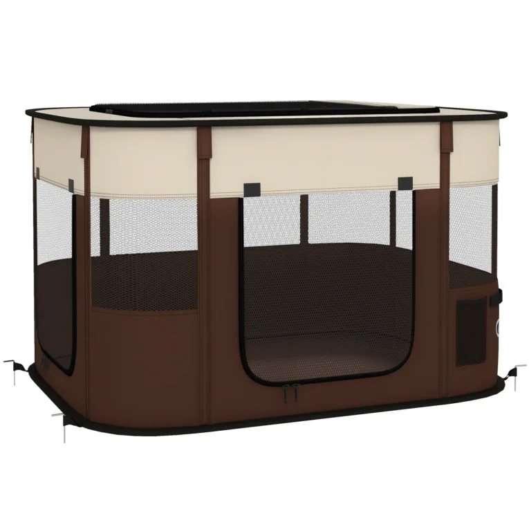 Foldable Dog Pen Portable Indoor/Outdoor – Brown, cream white and black