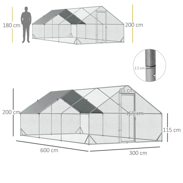 Walk-In Steel Poultry Run with Covered Section – 6 × 3m