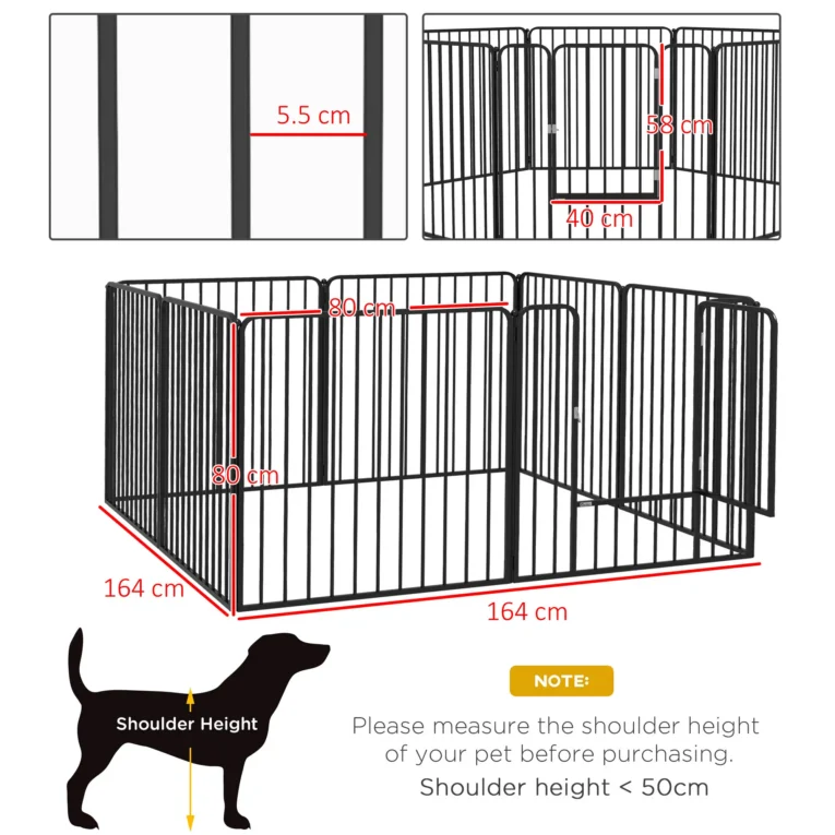 Eight-Panel Steel Dog Playpen with Gate – Black, 80cm High