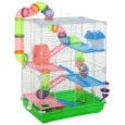 5-Tier Hamster Cage Habitat with Tunnel and Wheels – Green and White