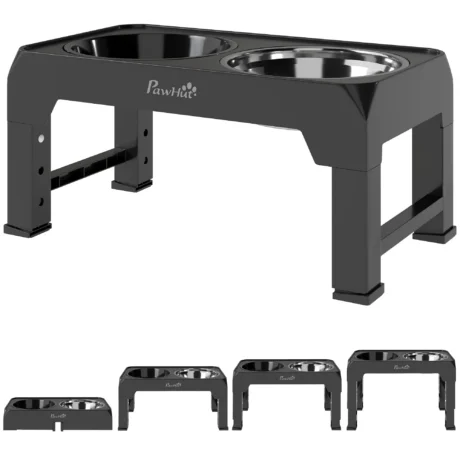 Adjustable Raised Dog Feeding Station with Slow Bowl – Black