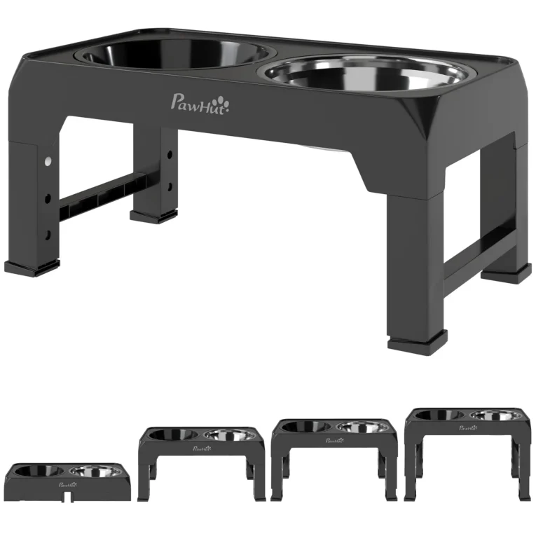 Adjustable Raised Dog Feeding Station with Slow Bowl – Black