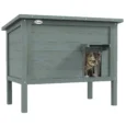 Insulated Wooden Cat House with Raised Base – Charcoal, 85cm