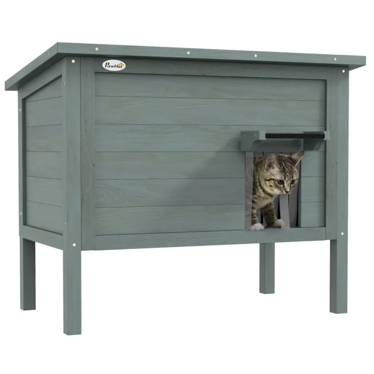 Insulated Wooden Cat House with Raised Base – Charcoal, 85cm Insulated Wooden Cat House with Raised Base – Charcoal, 85cm