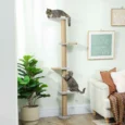 Wall-Mounted Cat Climbing Column with Four Platforms – Grey, 180cm
