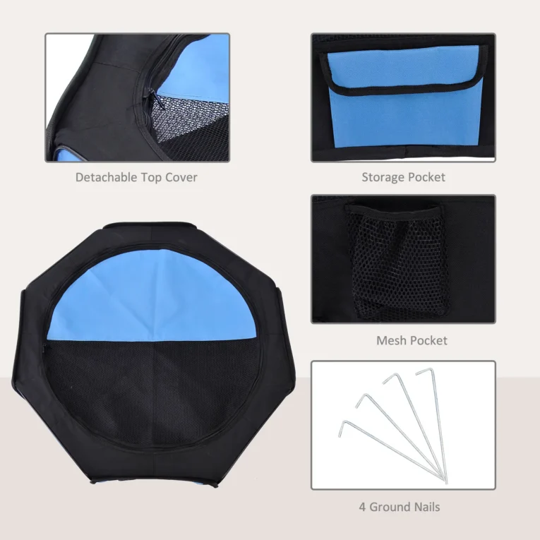 Portable Pet Playpen Indoor Outdoor 90x41cm – Blue and Black