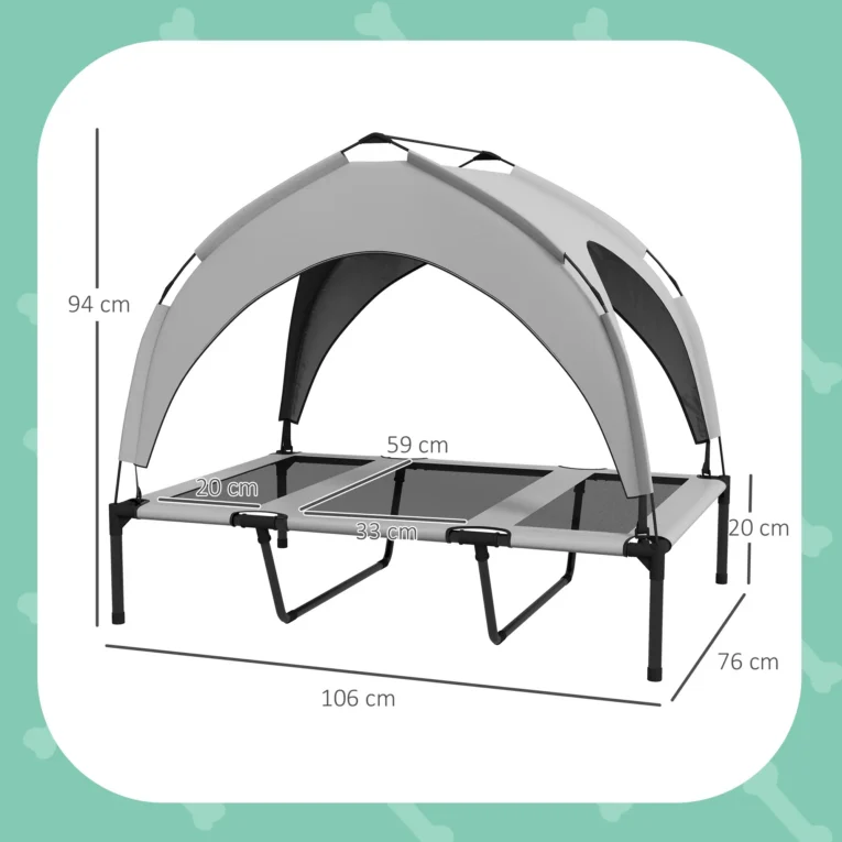 Raised Dog Bed with Canopy – Light Grey, 106 × 76cm