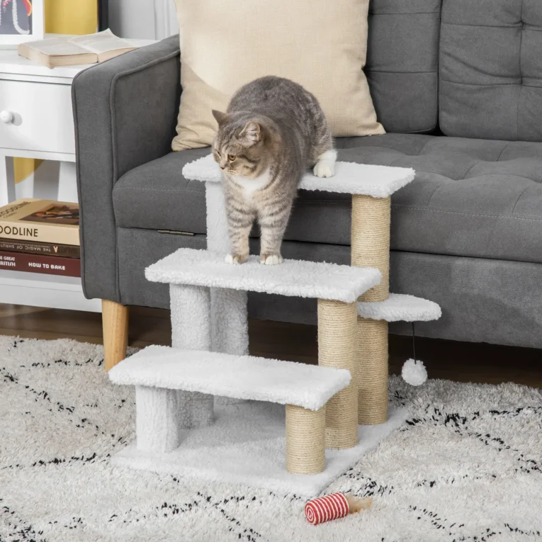 3-Step Pet Stair with Scratching Posts – White