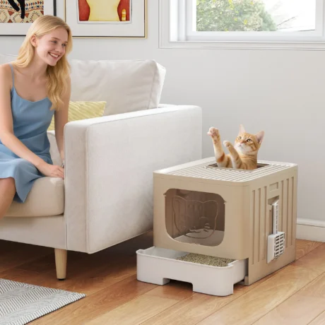Hooded Cat Litter Box with Pull-Out Drawer &ndash; Khaki, 48cm &ndash; detail 2