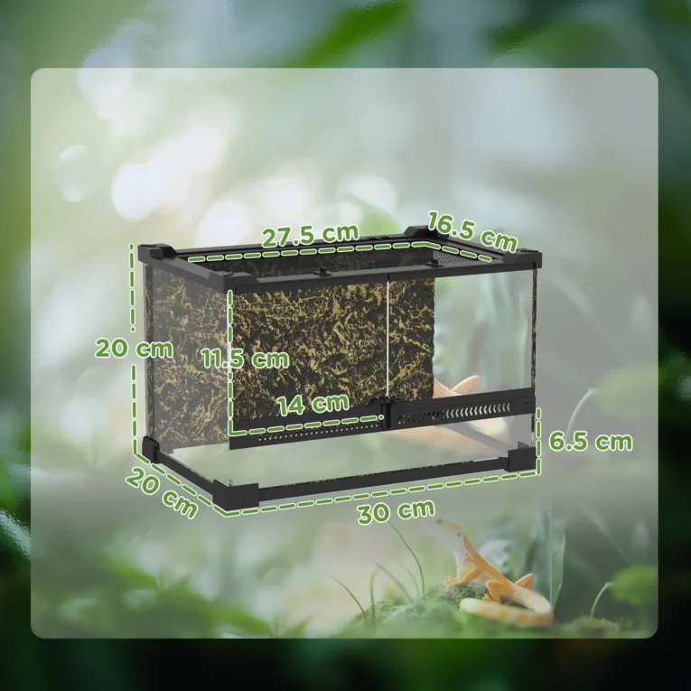 Reptile Glass Terrarium with Lock 30x20x20cm – Black