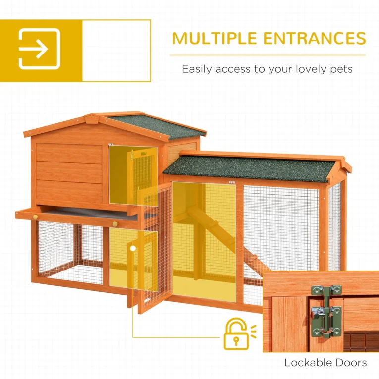 Two-Tier Wooden Rabbit Hutch with Run and Tray – Orange, 150cm