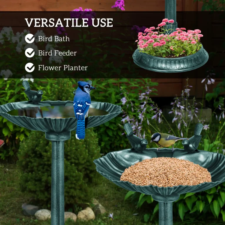 Garden Bird Bath with Planter Base – Green, 81cm