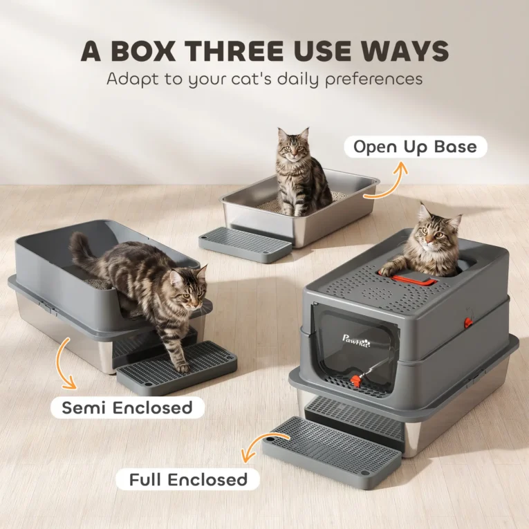 XL Covered Steel Cat Litter Box with Step – Dark Grey, 60cm XL Covered Steel Cat Litter Box with Step – Dark Grey, 60cm