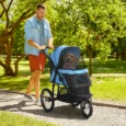 Foldable Dog Pushchair for Small Dogs – Blue and black