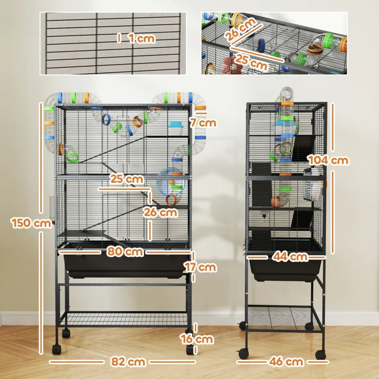 Five-Level Small-Animal Cage with Wheels and Deep Tray – Black Five-Level Small-Animal Cage with Wheels and Deep Tray – Black