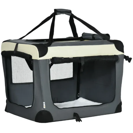 Three-Door Folding Pet Carrier – Grey, 70cm