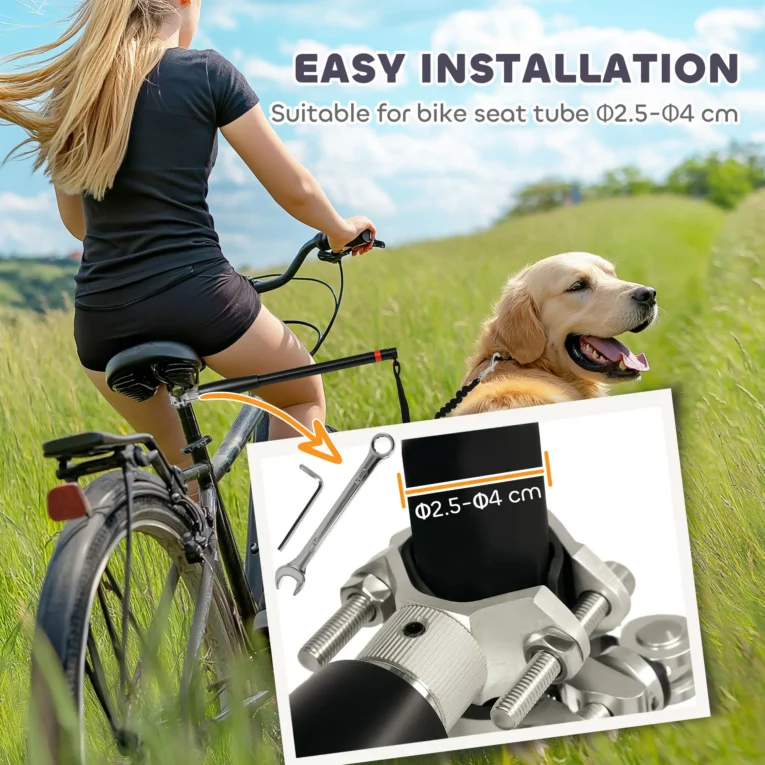 Bicycle-Mounted Dog Lead with Elastic Section – Black