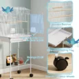 Bird Cage with Wheeled Stand and Swing – White, 124cm