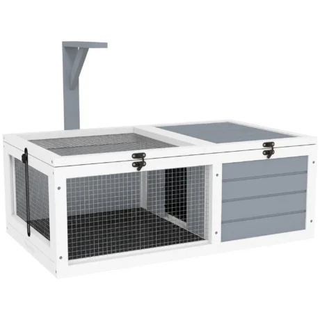 Two-Section Wooden Tortoise Enclosure with Lamp Holder – Light Grey