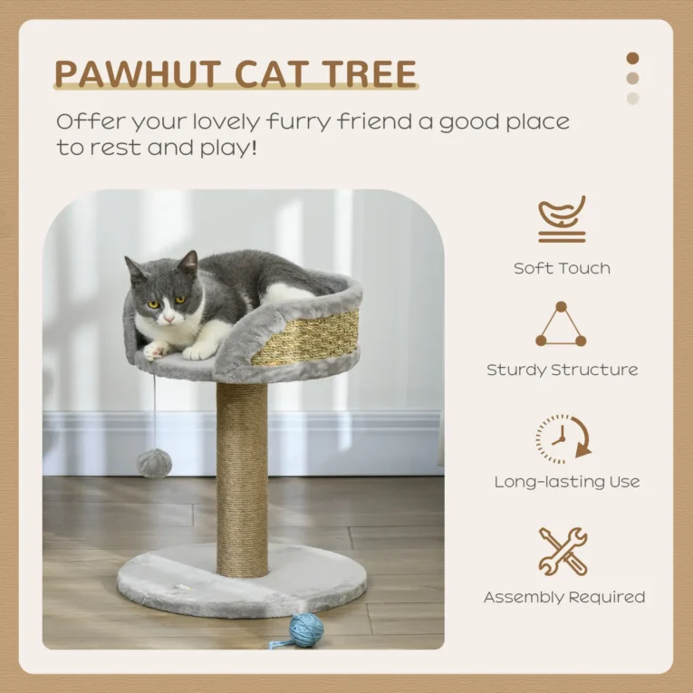 Cat Perch with Jute Scratching Post – Grey, 49cm Cat Perch with Jute Scratching Post – Grey, 49cm