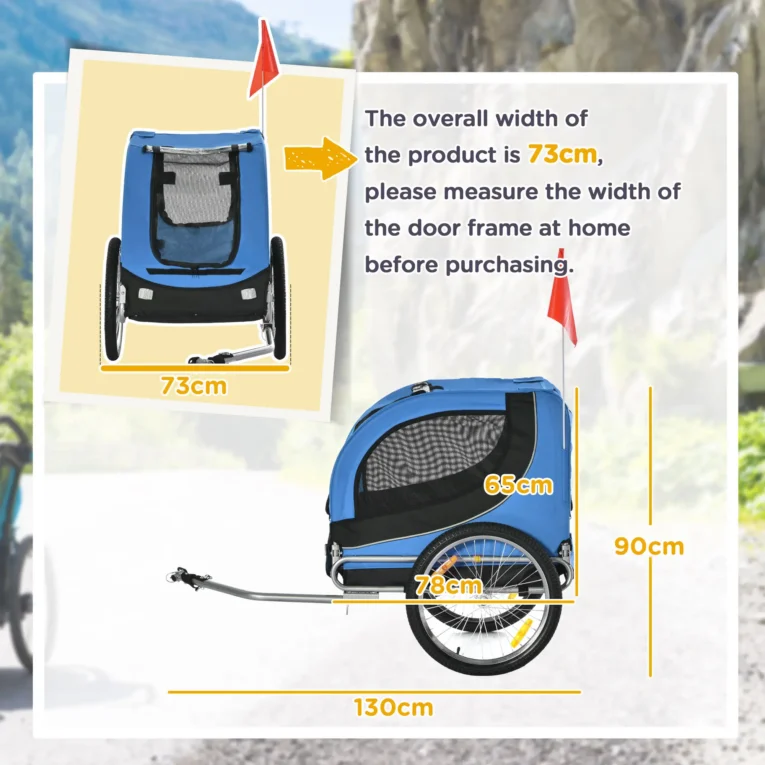 Dog Bicycle Trailer with Hitch and Visibility Flag – Blue and Black