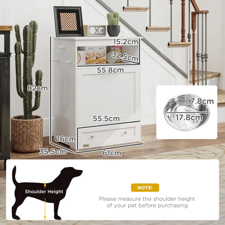 Pet Feeding Cabinet with Pull-Out Bowls – White