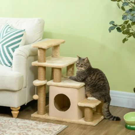 Adjustable Cat Steps with Enclosed Den &ndash; Beige &ndash; detail 2