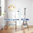 Folding Dog Grooming Table with Two Loops and Basket – Blue, 107cm