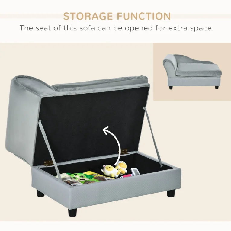 Pet Sofa with Under-Seat Storage – Light Grey, 76cm