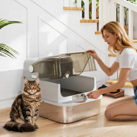 XXL Enclosed Steel Cat Litter Box with Dual Entry &ndash; Grey, 70cm &ndash; detail 2
