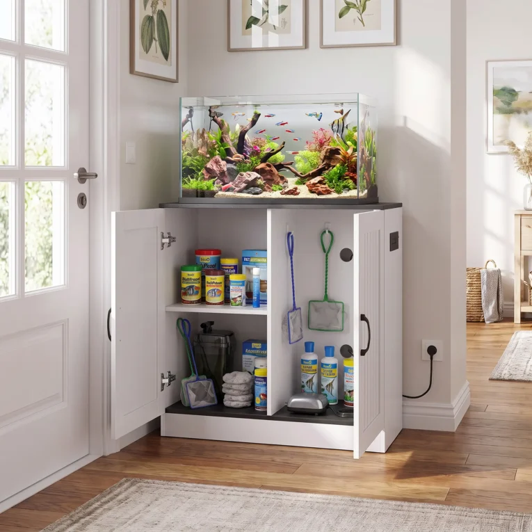 Aquarium Cabinet with Storage and Power Outlets – White, 78cm