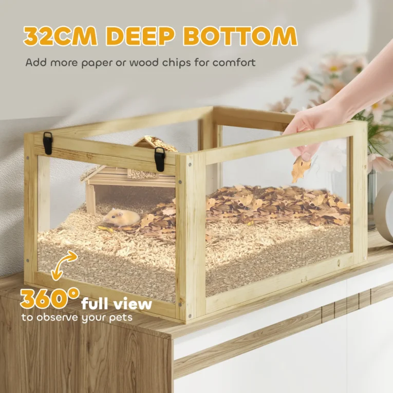Wooden Hamster Habitat with Detachable Base – Natural, 60cm Wooden Hamster Habitat with Detachable Base – Natural, 60cm