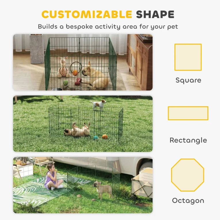 Eight-Panel Folding Dog Playpen with Ground Stakes – Green, 60cm