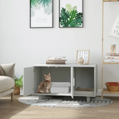 Cat Litter Enclosure with Side Scratching Board – Grey, 91cm