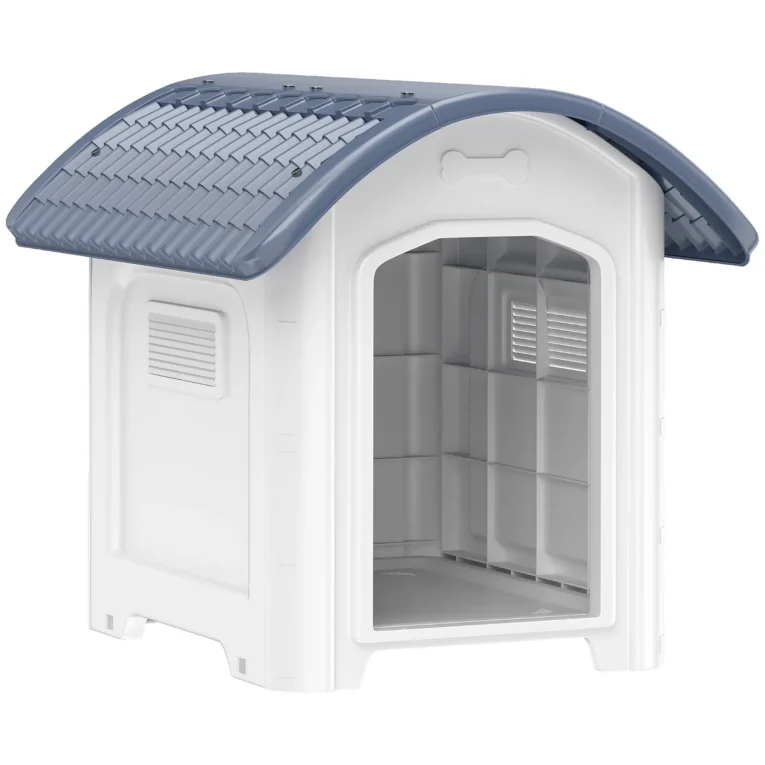 Raised Plastic Dog Kennel with Removable Floor – Grey, 71cm