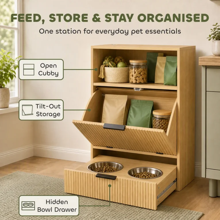 Pet Feeder Station Tilt-Out Cabinet Storage – Oak Pet Feeder Station Tilt-Out Cabinet Storage – Oak