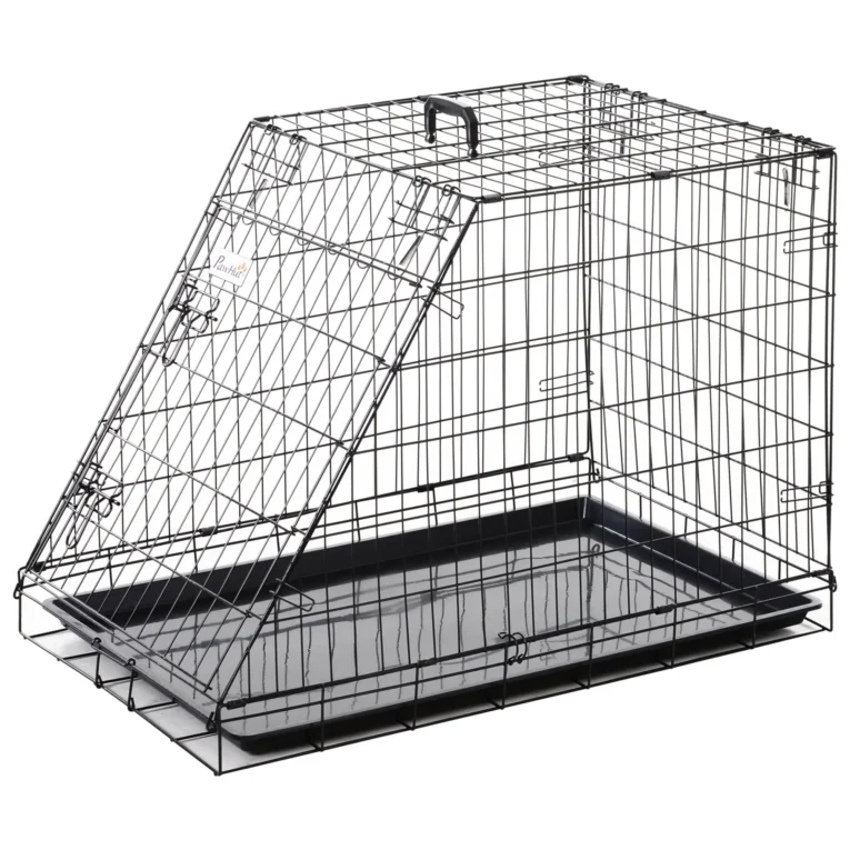 Folding Trapezoid Dog Crate with Tray – Black, 93cm