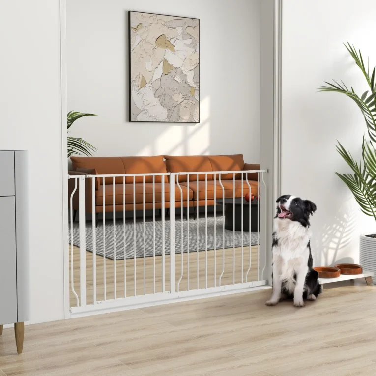 Extra Wide Dog Safety Gate with Door – White