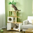 Cat Litter Cabinet with Climbing Tree and Scratching Posts – Oak and Cream