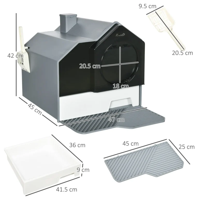 Hut-Style Cat Litter Box with Drawer – Grey